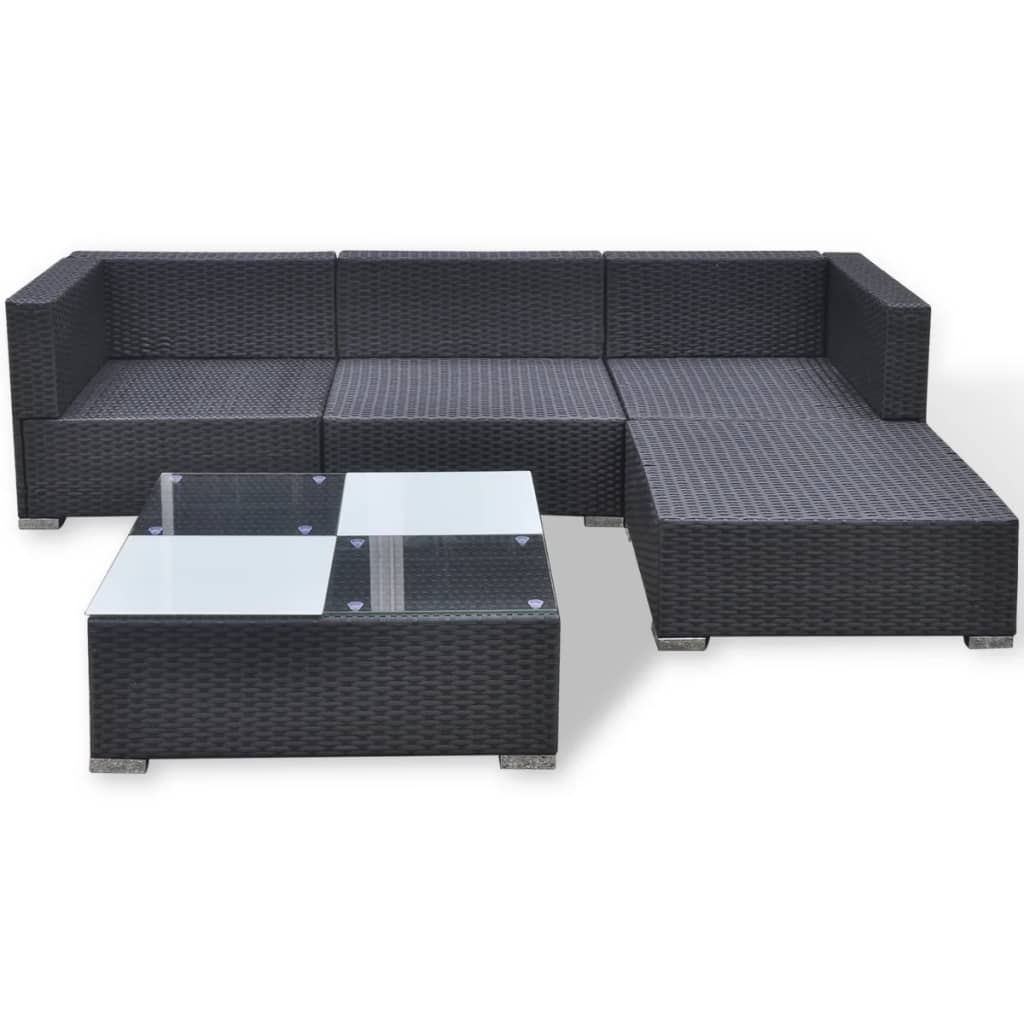 5-delige Loungeset met kussens poly rattan