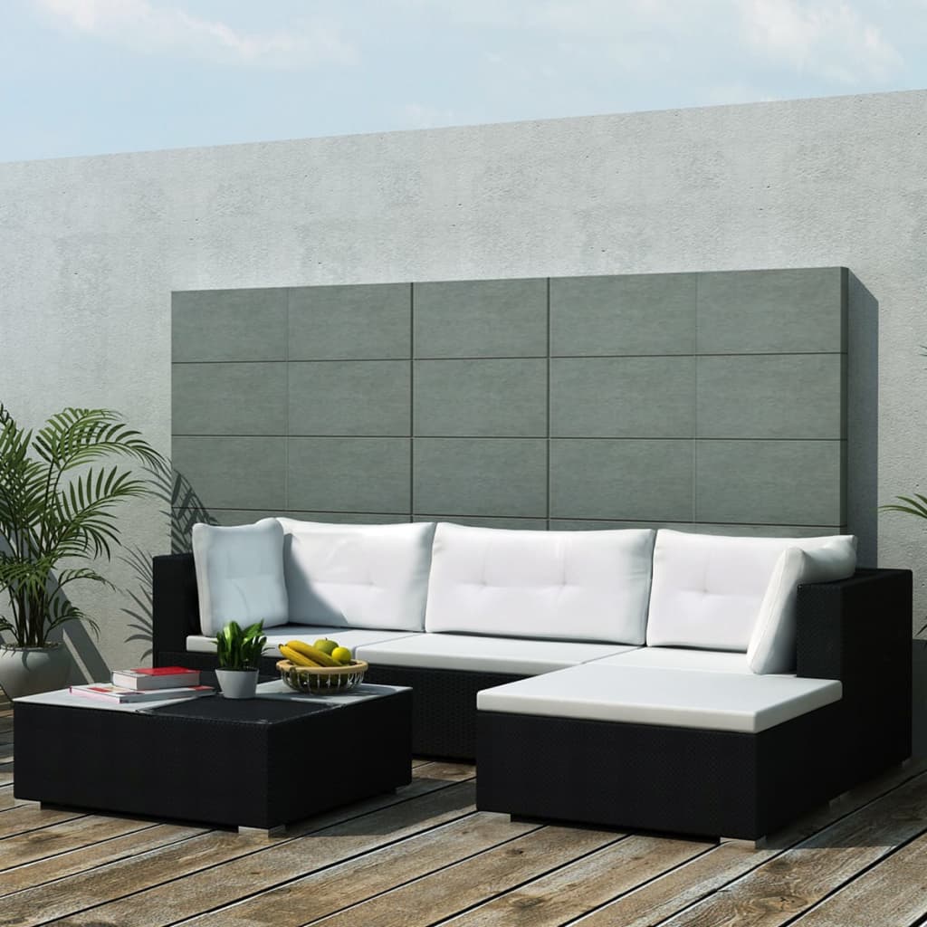 5-delige Loungeset met kussens poly rattan