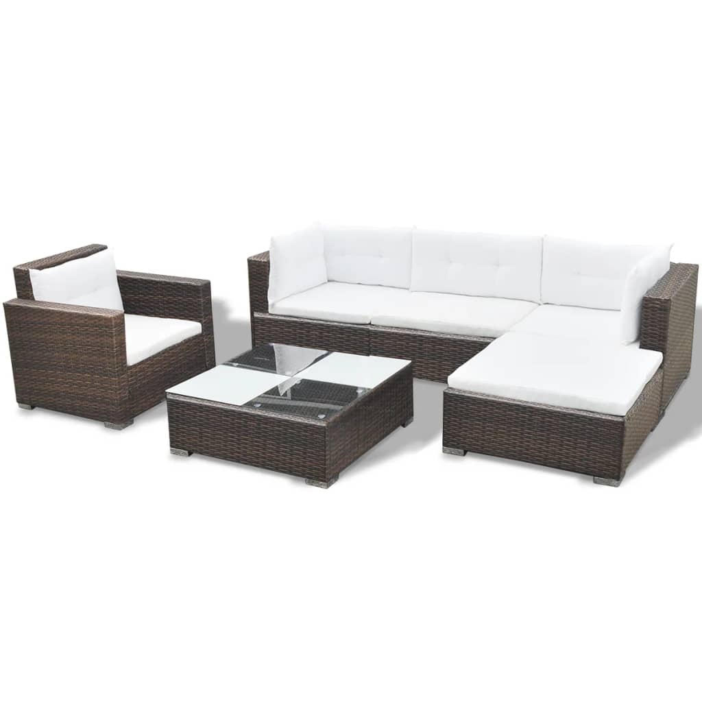 6-delige Loungeset met kussens poly rattan