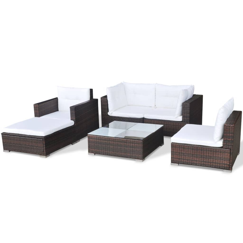 6-delige Loungeset met kussens poly rattan