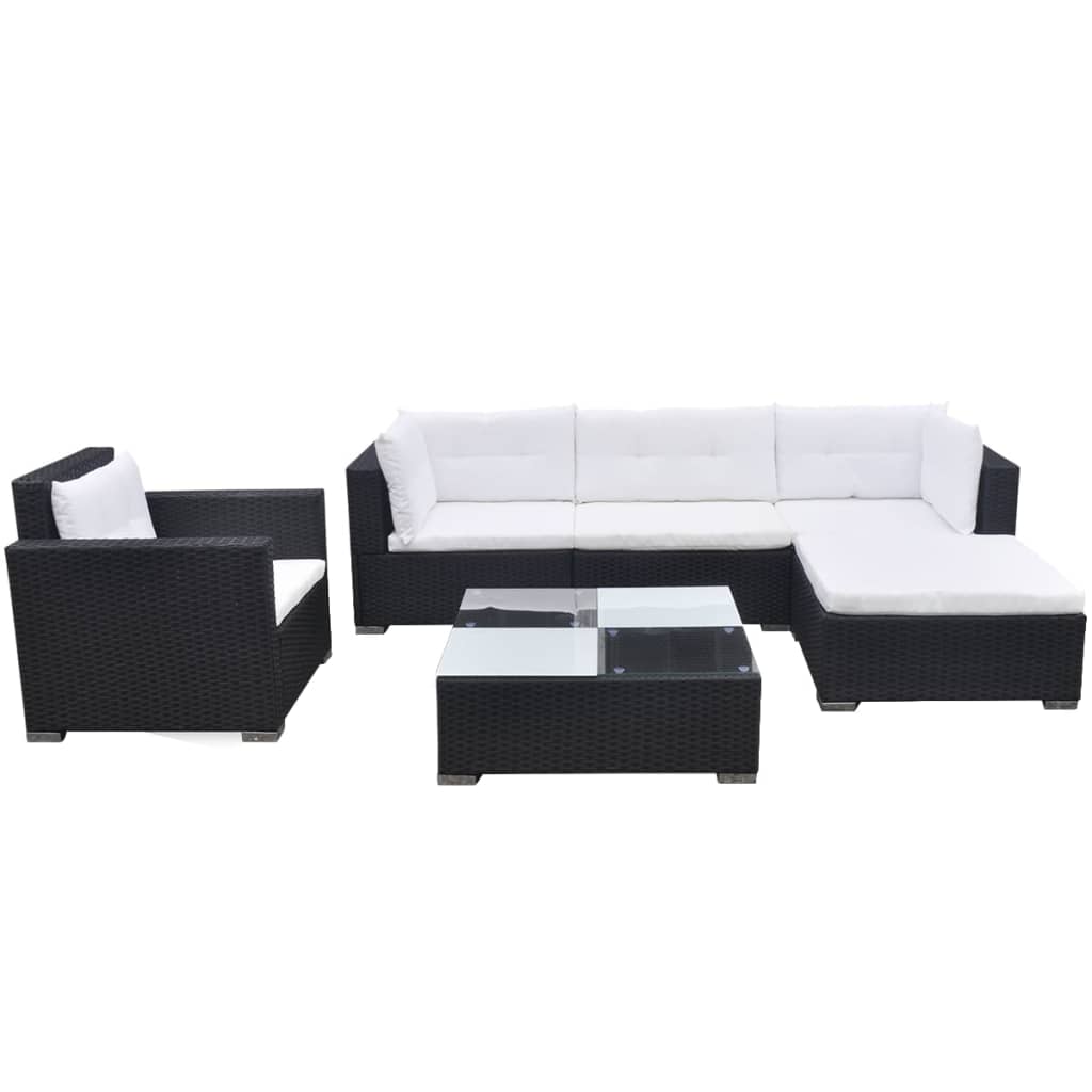 6-delige Loungeset met kussens poly rattan