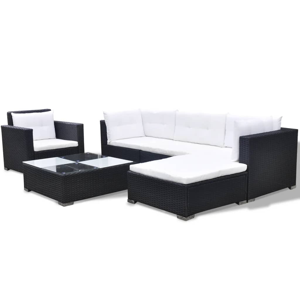 6-delige Loungeset met kussens poly rattan