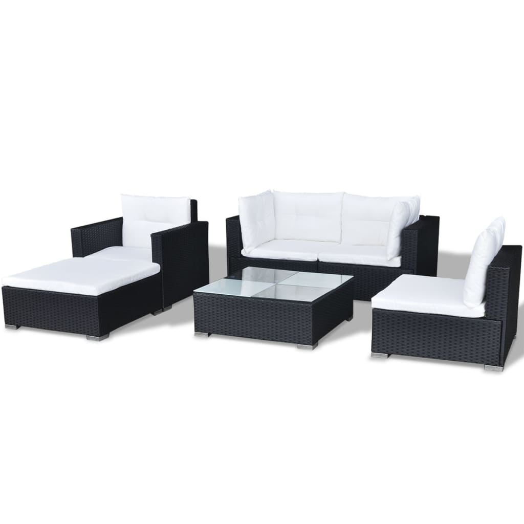 6-delige Loungeset met kussens poly rattan