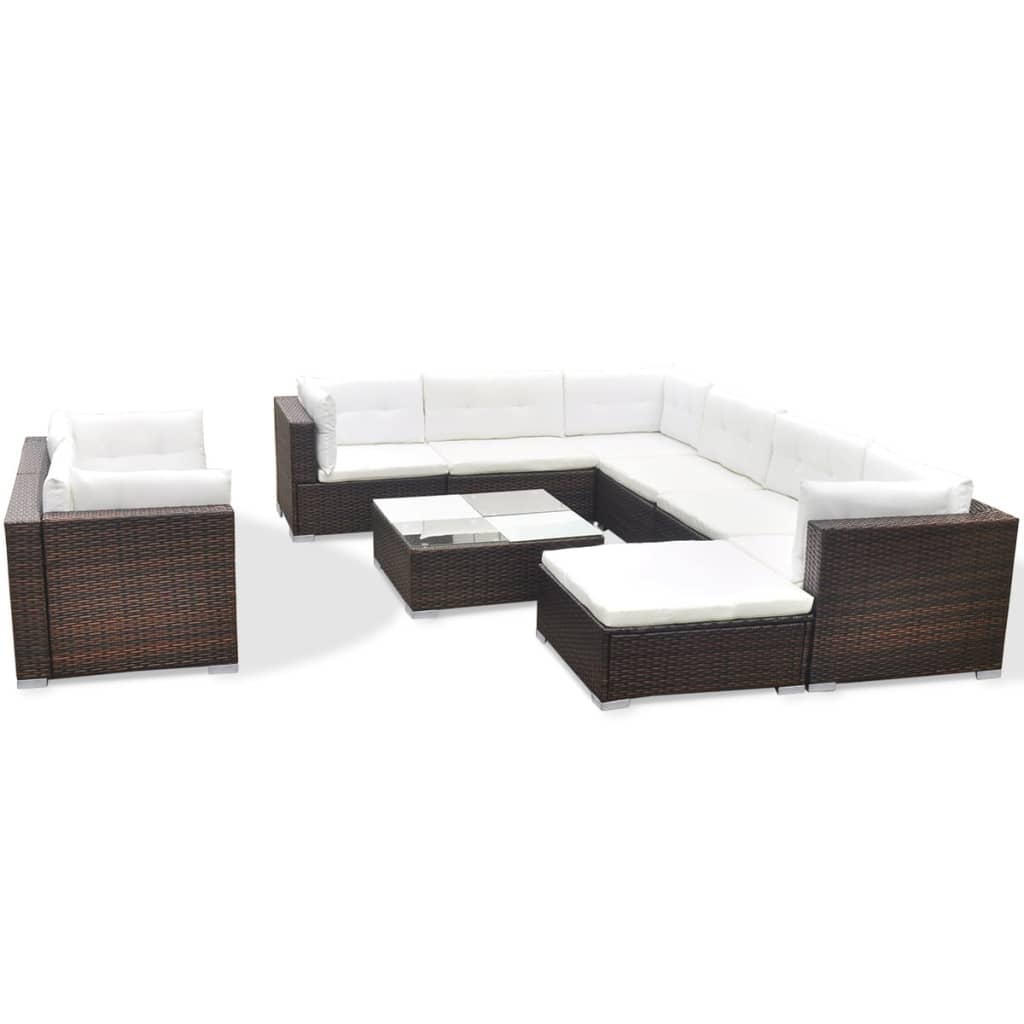 10-delige Loungeset met kussens poly rattan