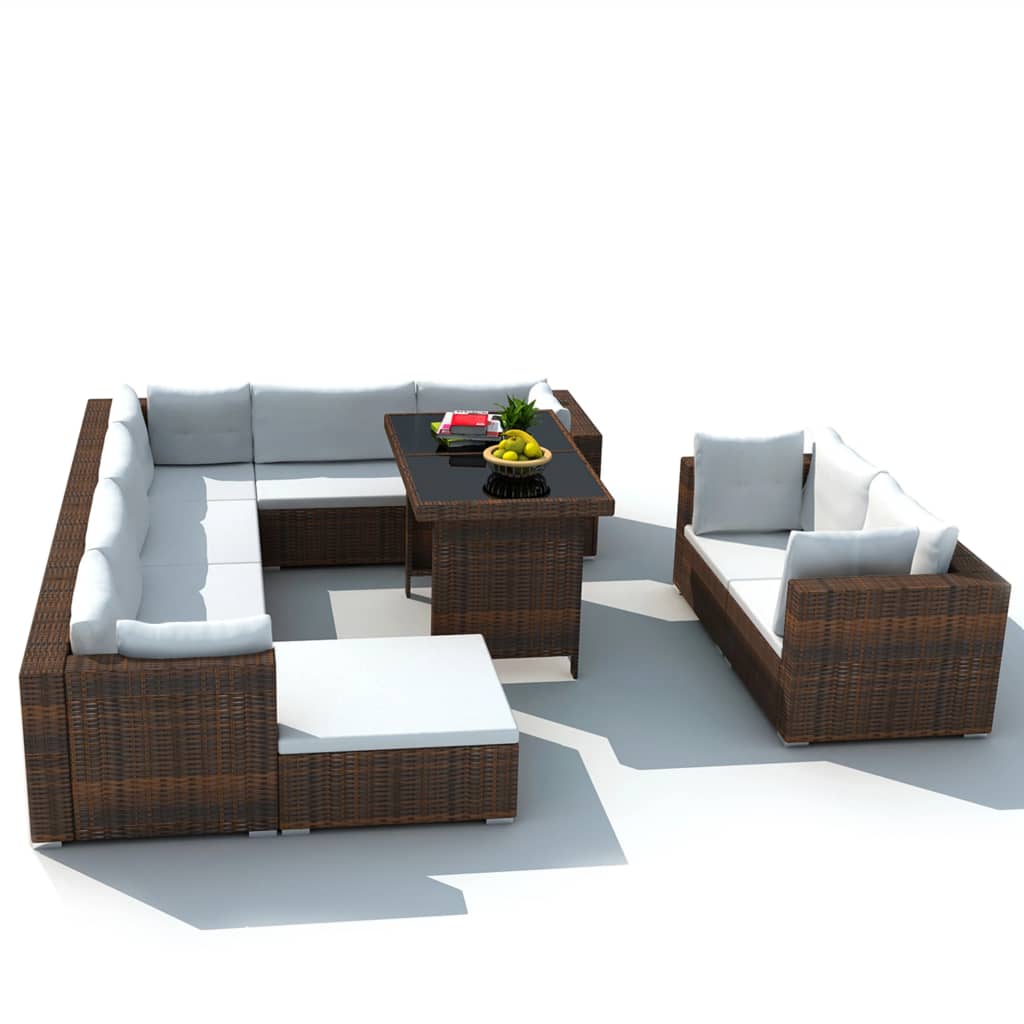 10-delige Loungeset met kussens poly rattan