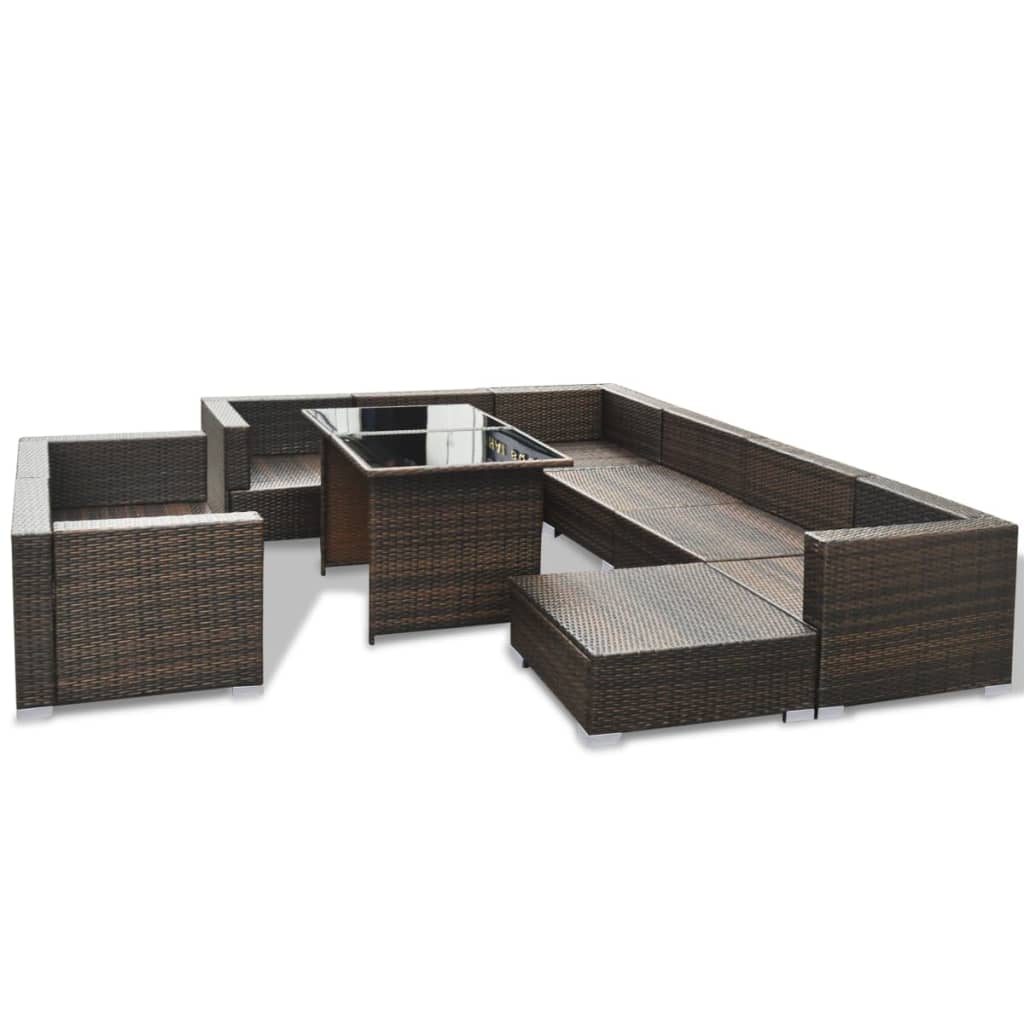 10-delige Loungeset met kussens poly rattan