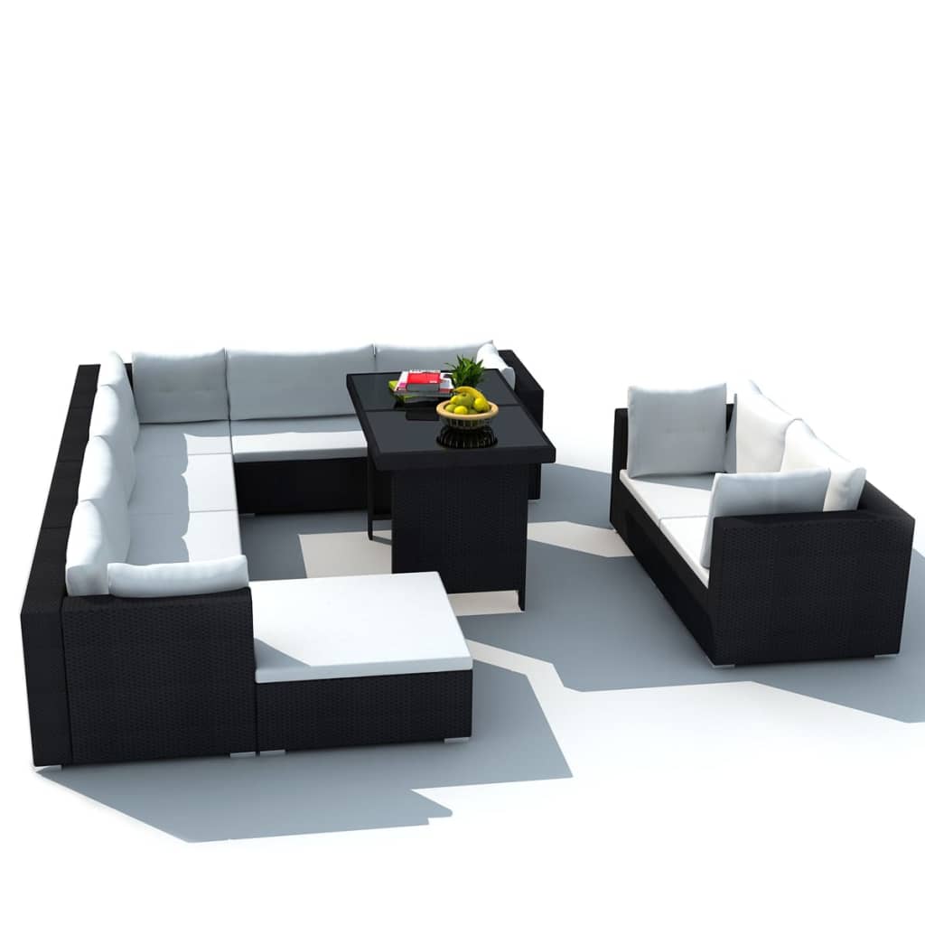 10-delige Loungeset met kussens poly rattan