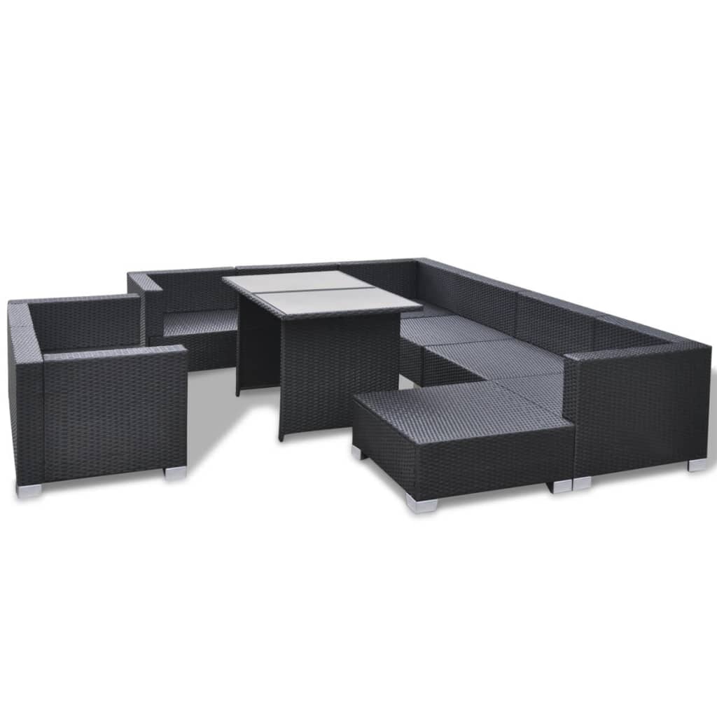 10-delige Loungeset met kussens poly rattan