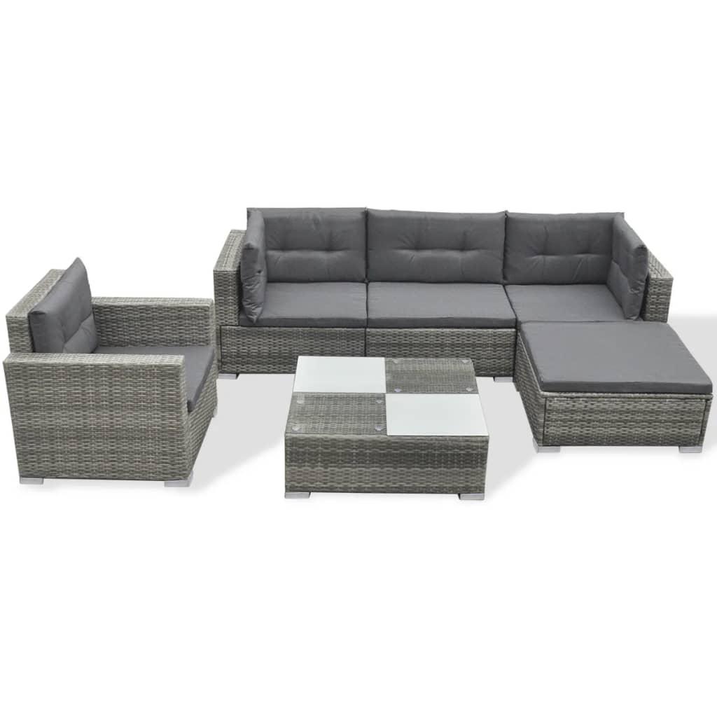 6-delige Loungeset met kussens poly rattan