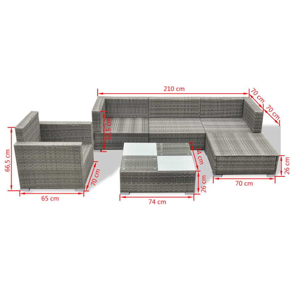 6-delige Loungeset met kussens poly rattan