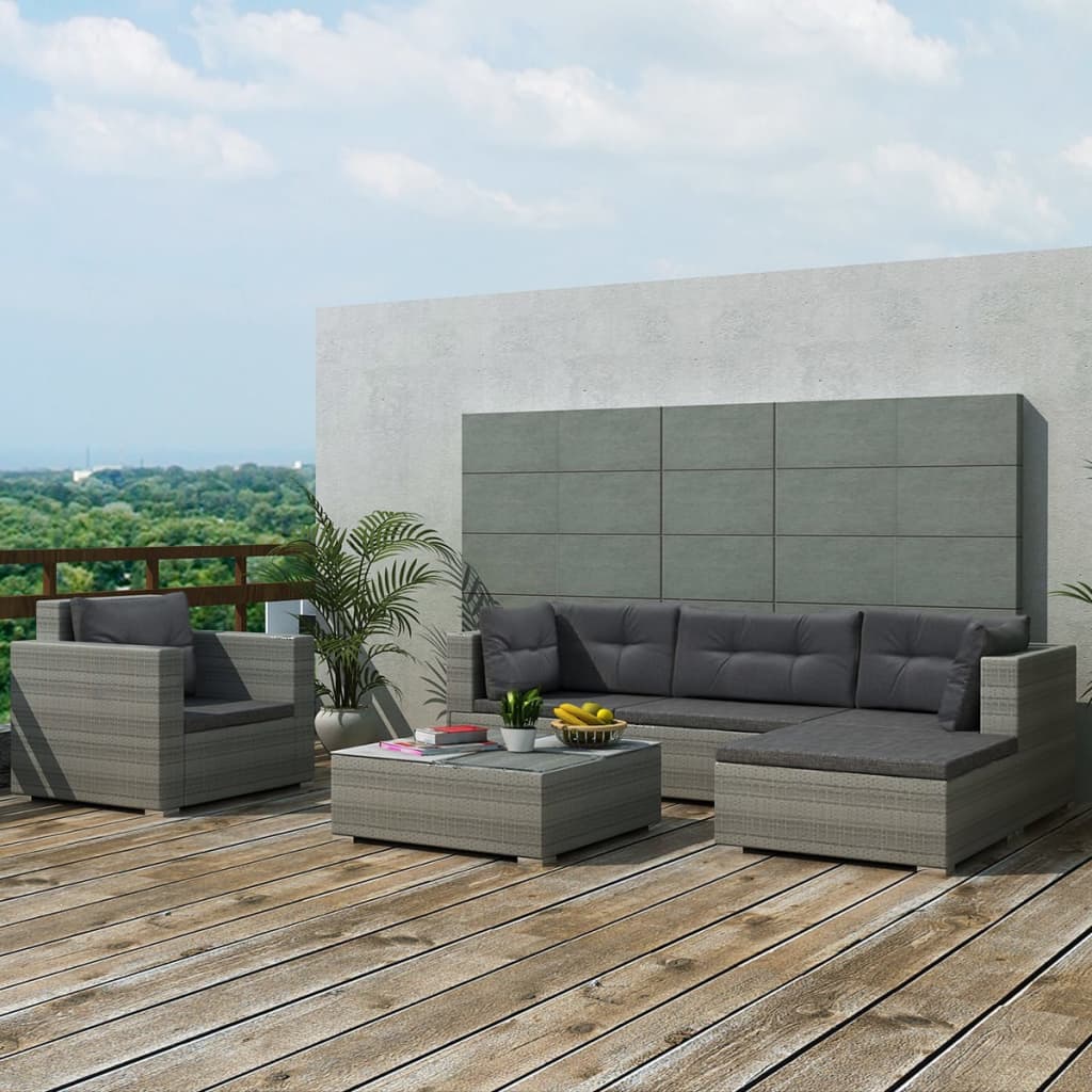 6-delige Loungeset met kussens poly rattan