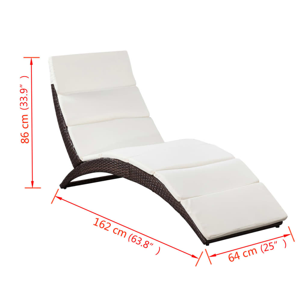 Chaise longue pliable avec coussin en polyrotin