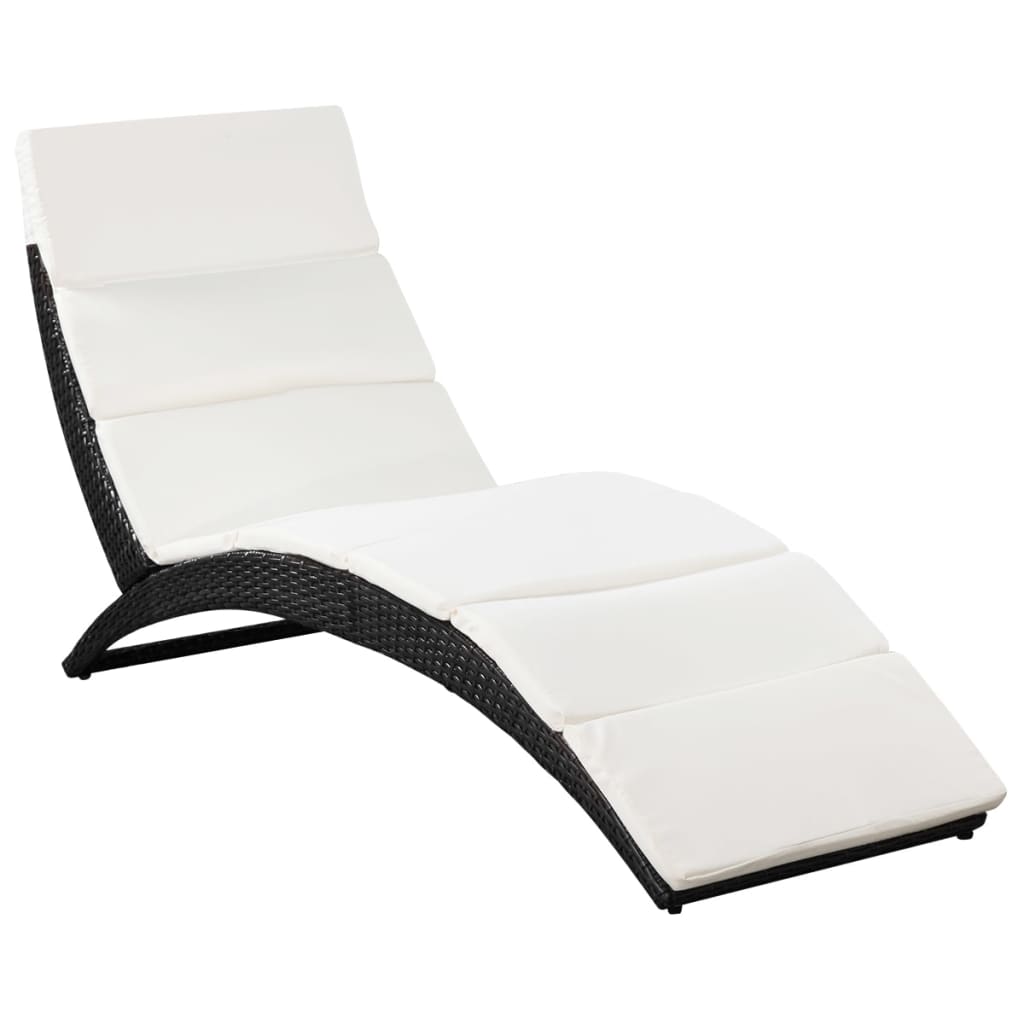 Chaise longue pliable avec coussin en polyrotin