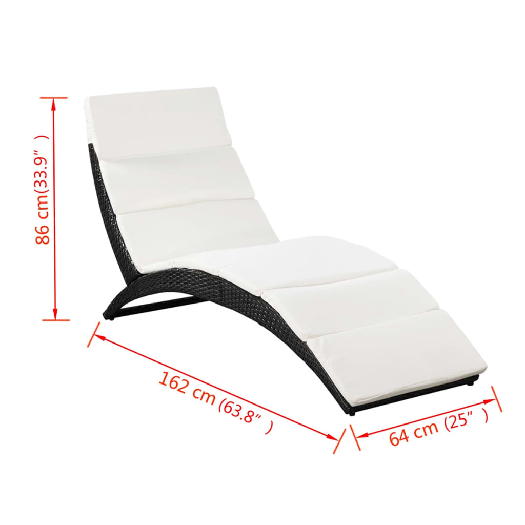 Chaise longue pliable avec coussin en polyrotin