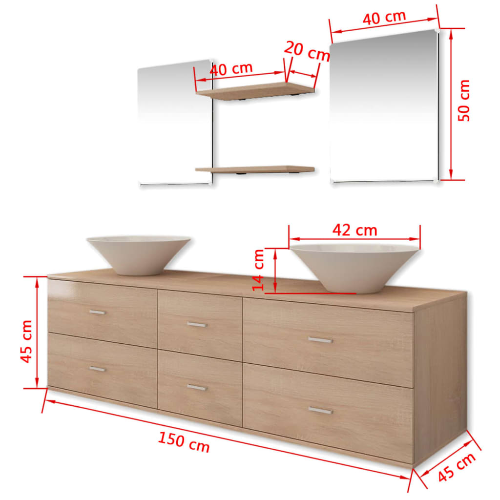 Ensemble de meubles de salle de bain avec lavabo, 9 pièces