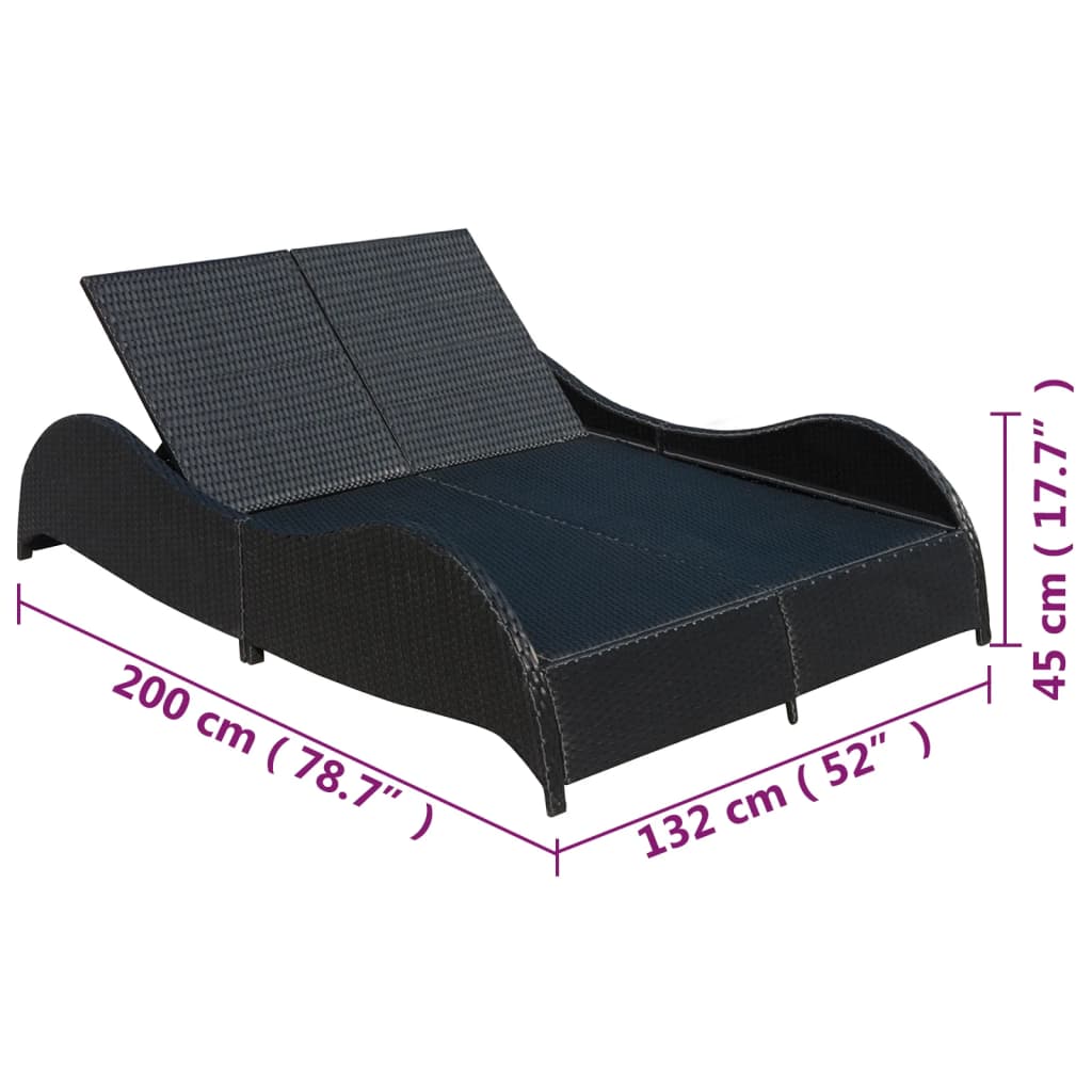 Chaise longue double avec coussin en polyrotin