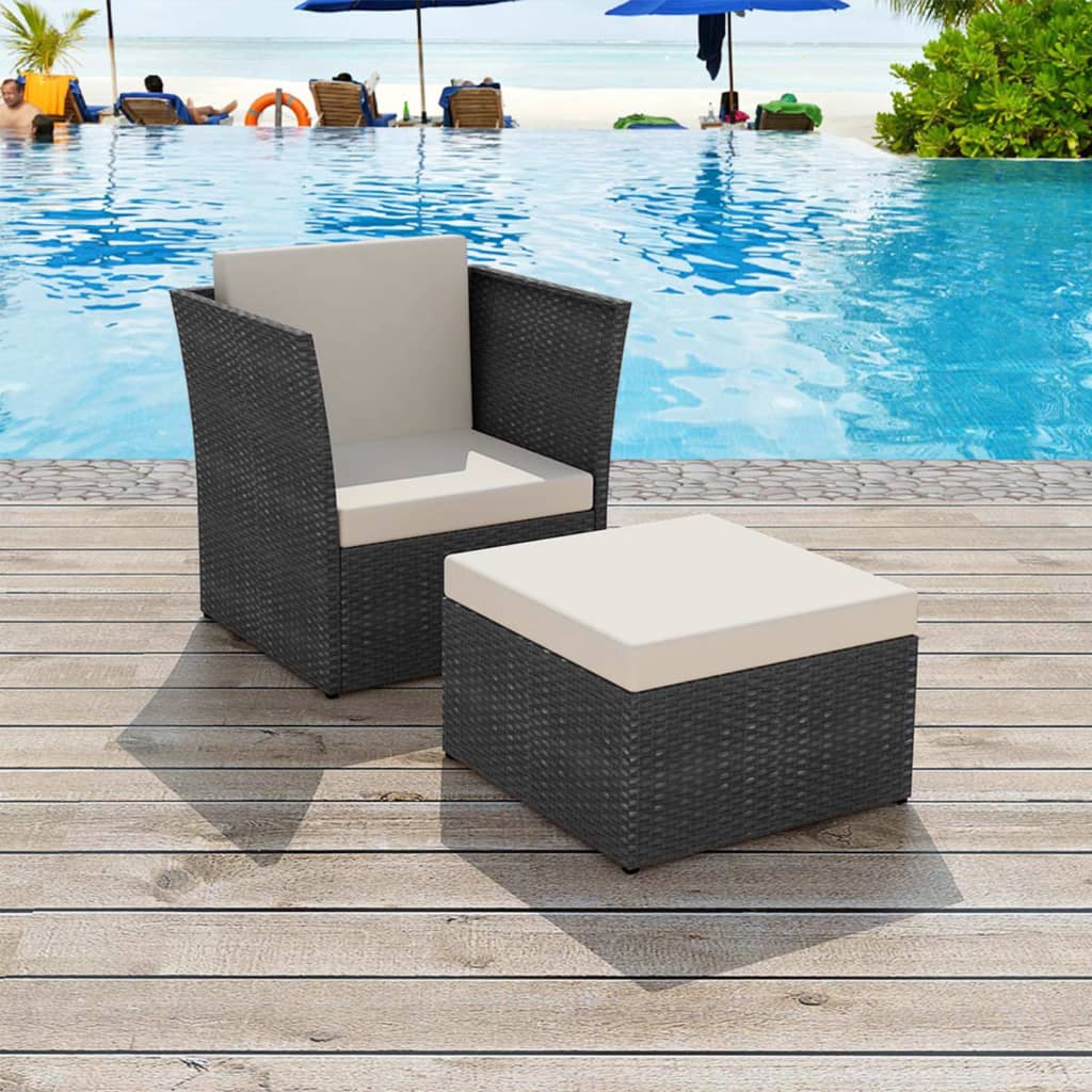 Chaise de jardin avec repose-pieds en poly rotin