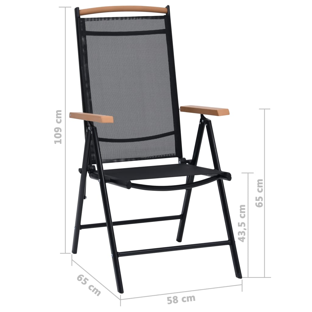 Chaises de jardin 6 pcs pliables textilène noir