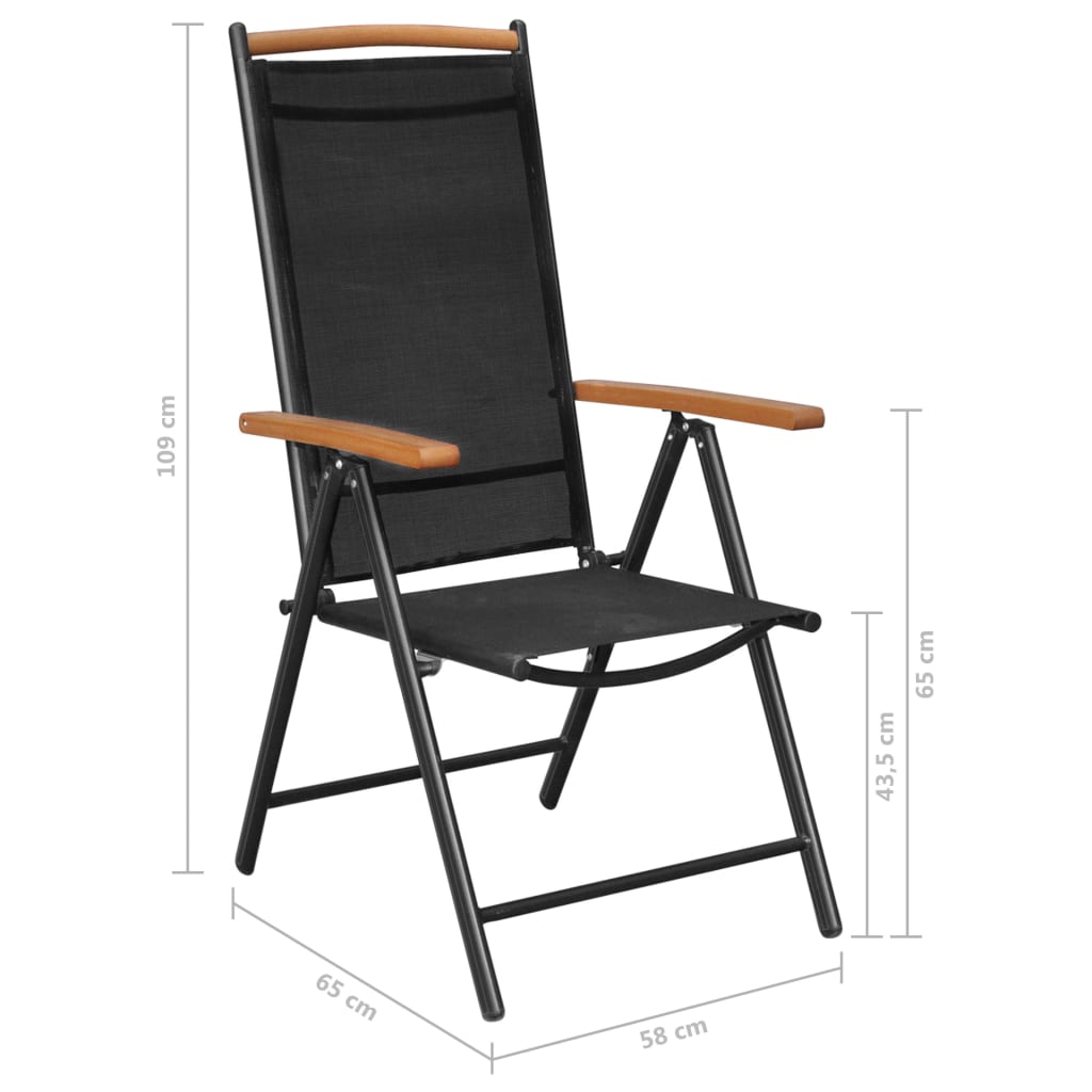 Chaises de jardin 6 pcs pliables textilène noir