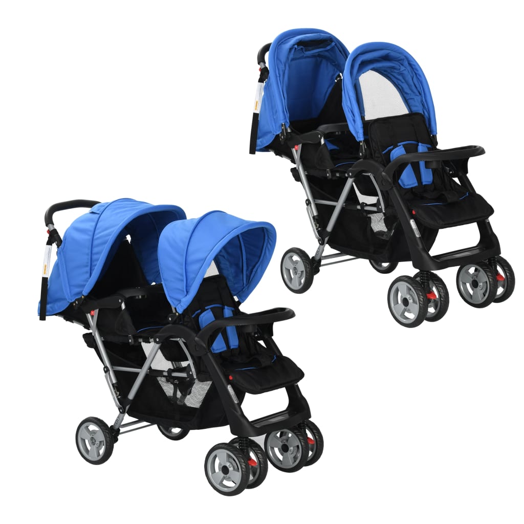 Kinderwagen dubbel staal en zwart