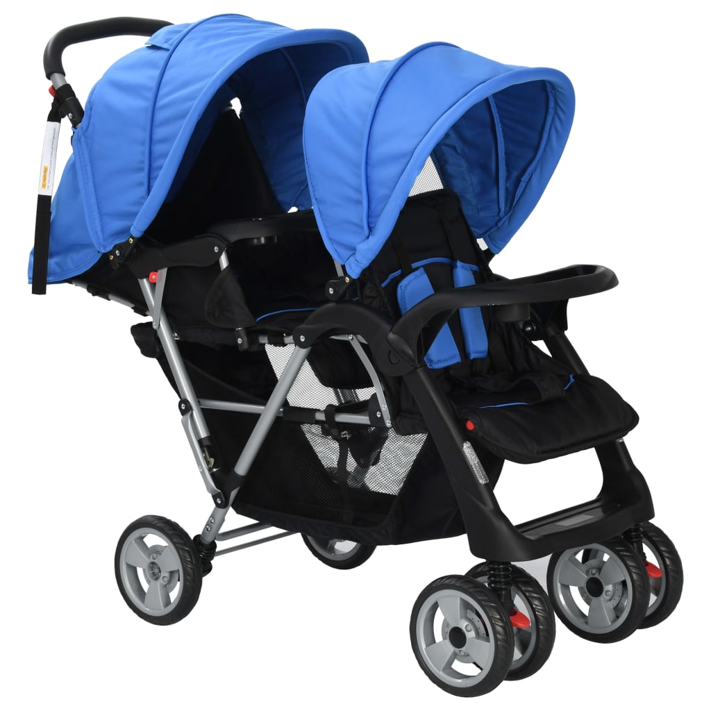 Kinderwagen dubbel staal en zwart