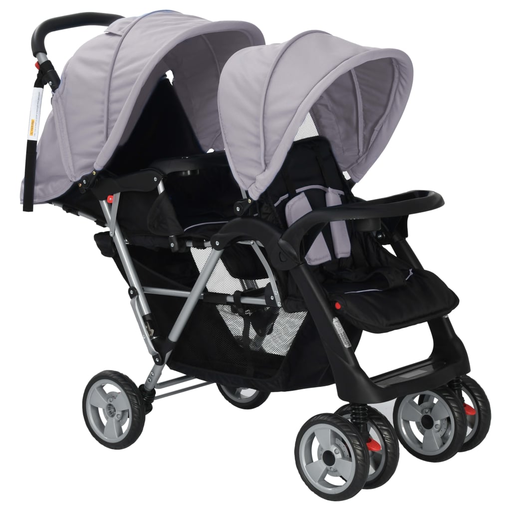 Kinderwagen dubbel staal en zwart