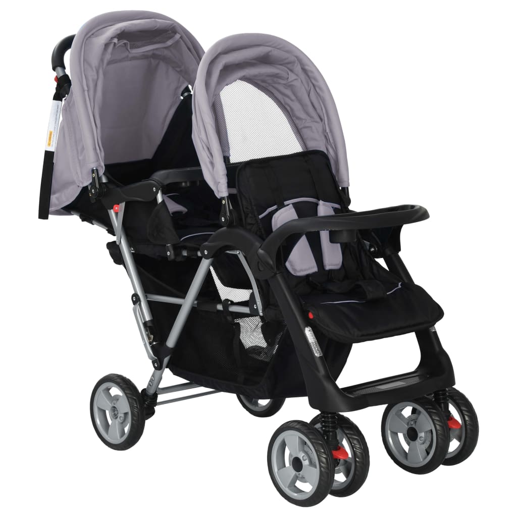 Kinderwagen dubbel staal en zwart