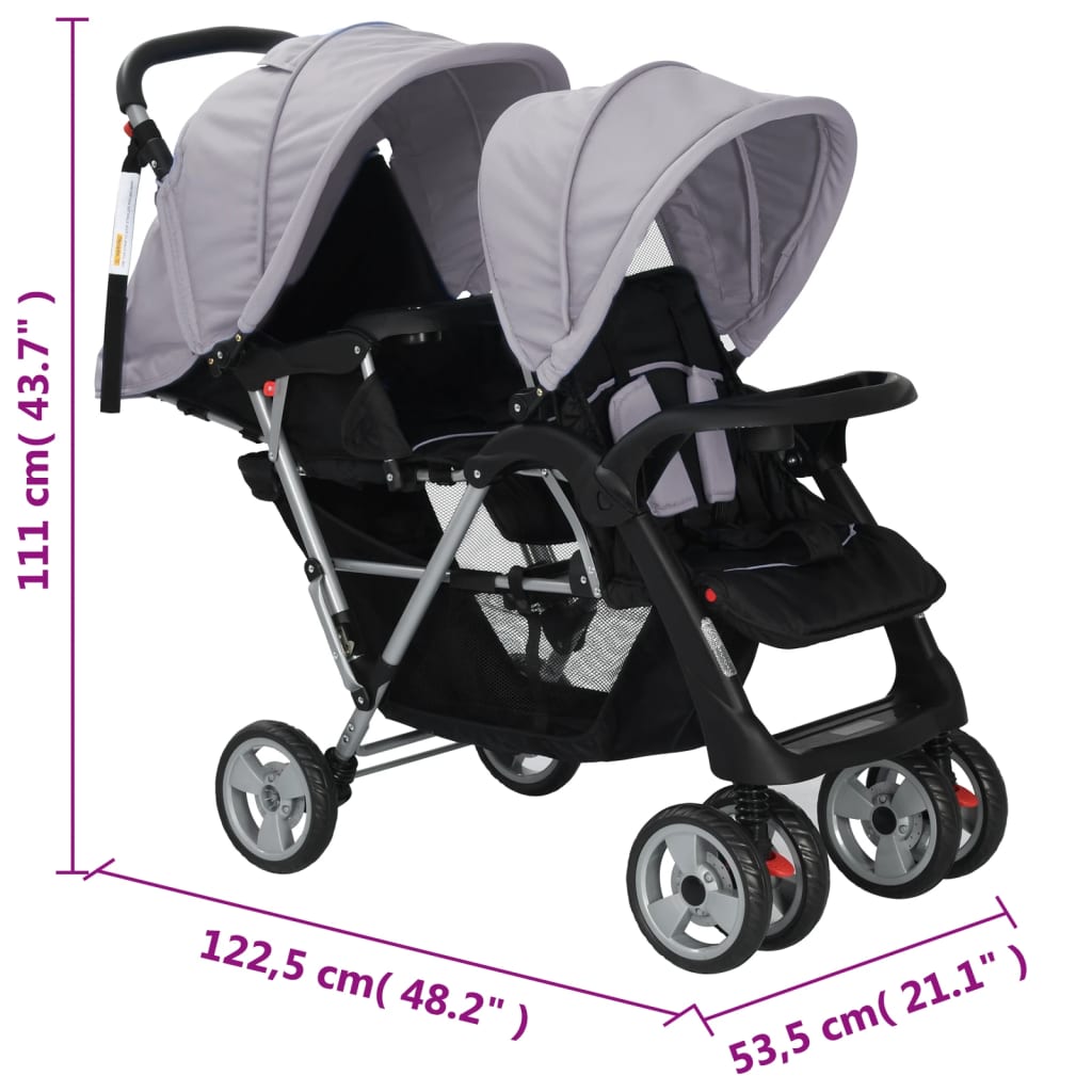 Kinderwagen dubbel staal en zwart