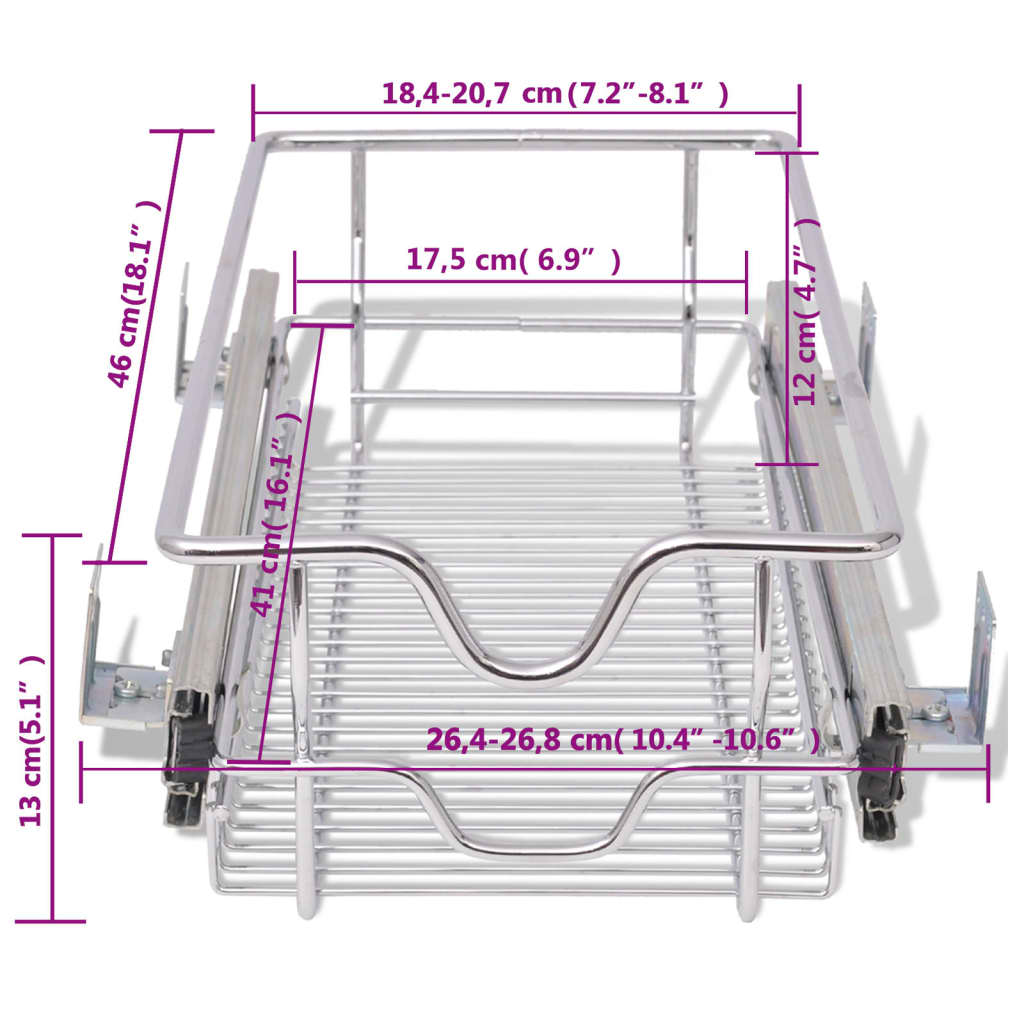 Corbeilles en fil coulissant 2 pcs 300 mm argenté