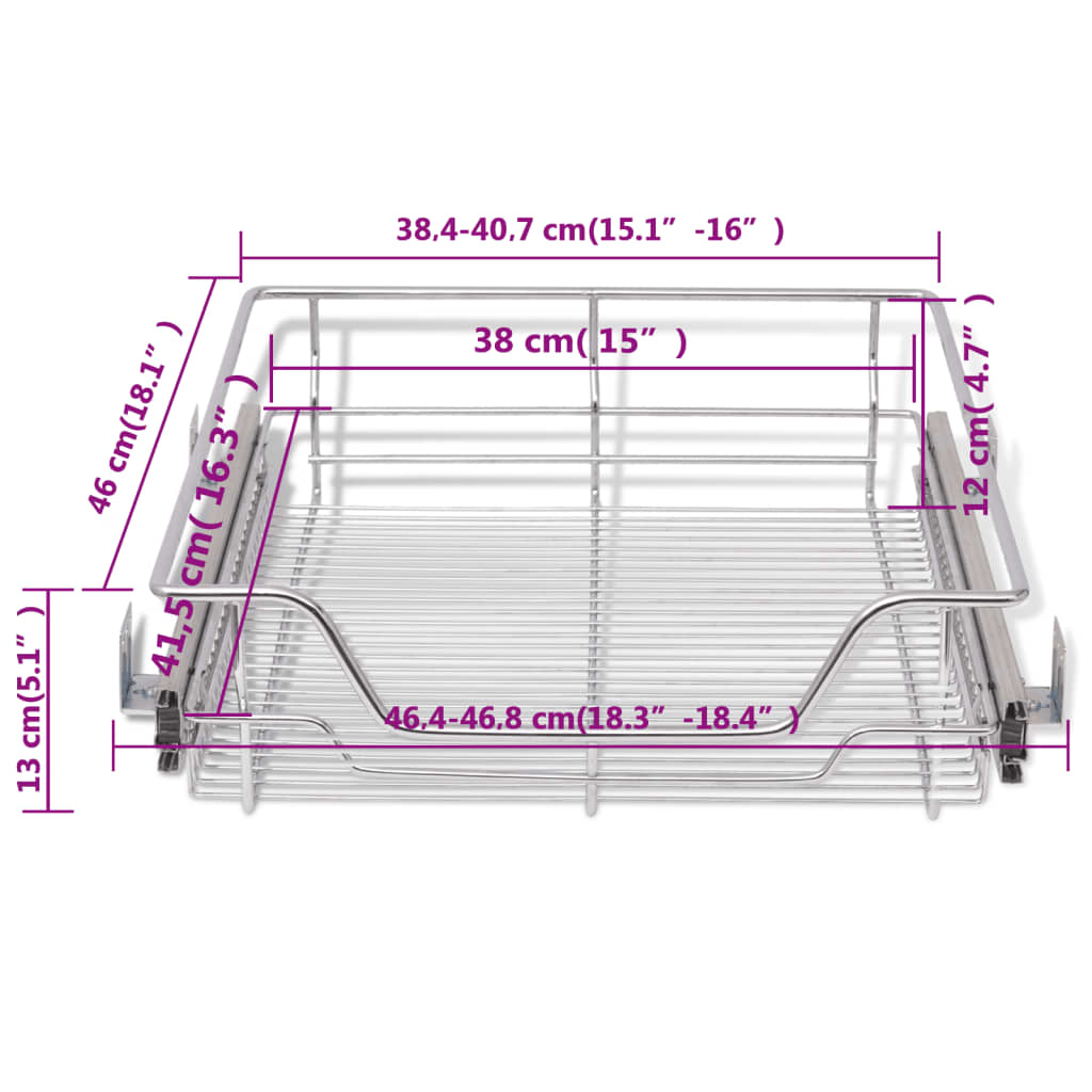 Corbeilles en fil coulissant 2 pcs 300 mm argenté