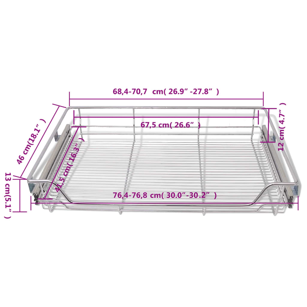 Corbeilles en fil coulissant 2 pcs 300 mm argenté