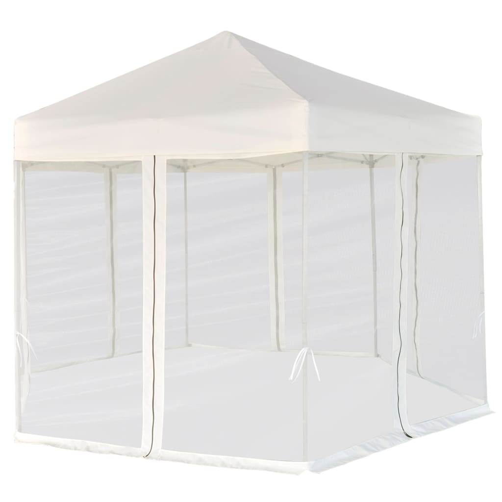 Partytent pop-up zeshoekig met 6 zijwanden 3,6x3,1 m crèmewit