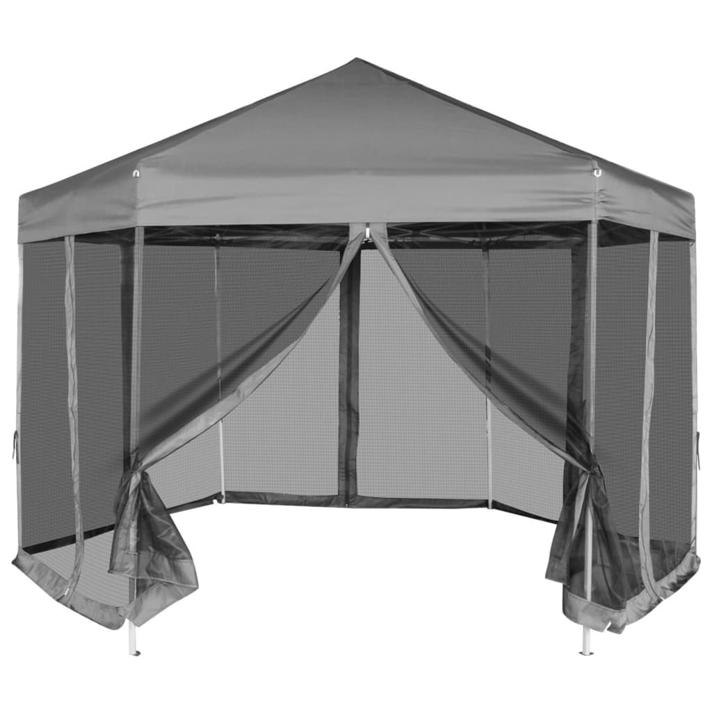 Partytent pop-up zeshoekig met 6 zijwanden 3,6x3,1 m crèmewit