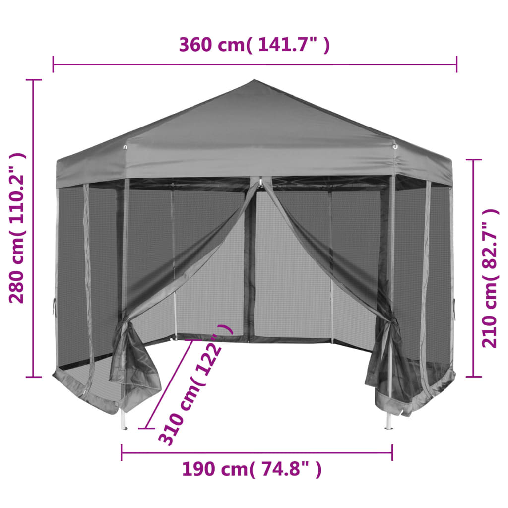 Partytent pop-up zeshoekig met 6 zijwanden 3,6x3,1 m crèmewit