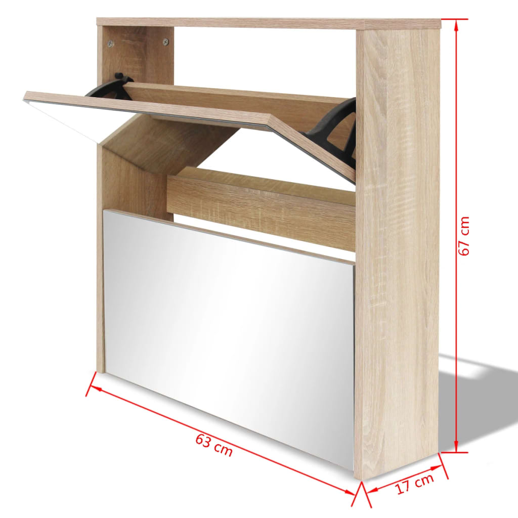 Meuble à chaussures avec miroir 2 niveaux 63x17x67 cm