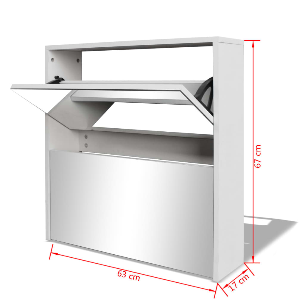 Schoenenkast tweelaags met spiegel 63x17x67 cm