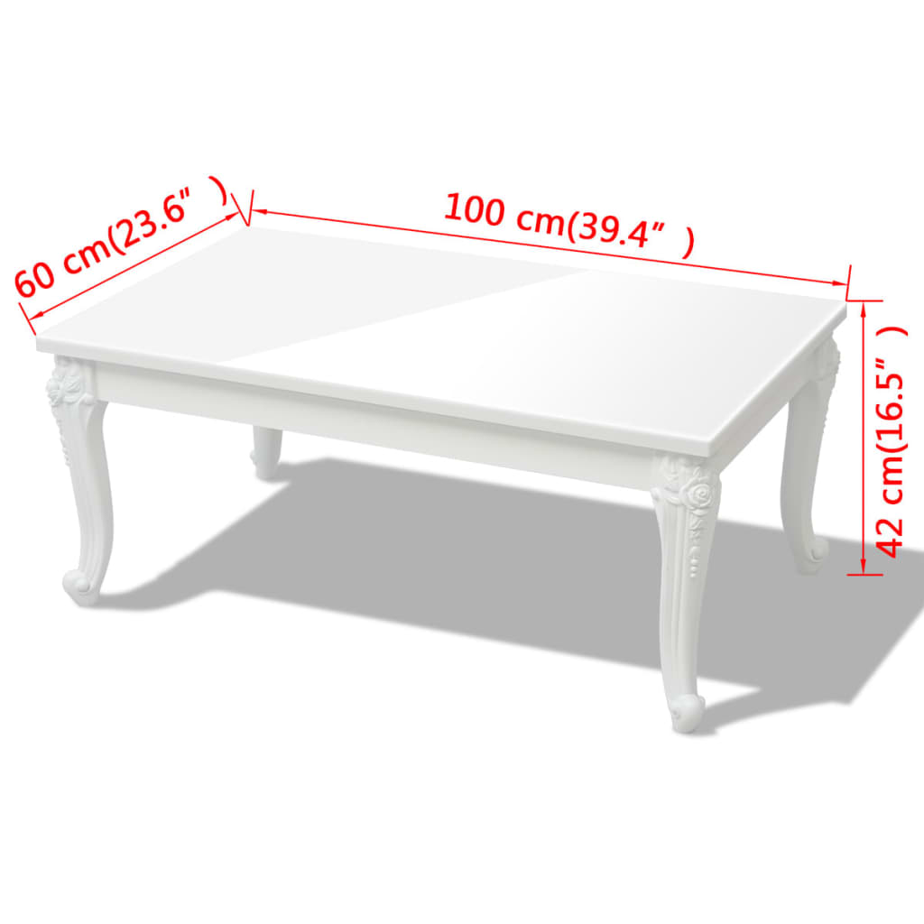 Salontafel 100 x 60 x 42 cm hoogglans wit