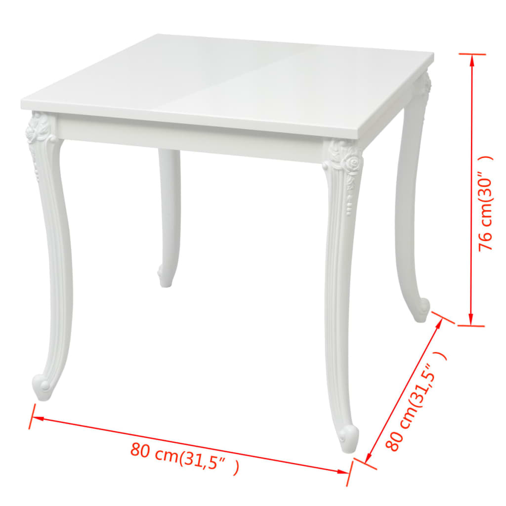 Eettafel 116x66x76 cm hoogglans wit