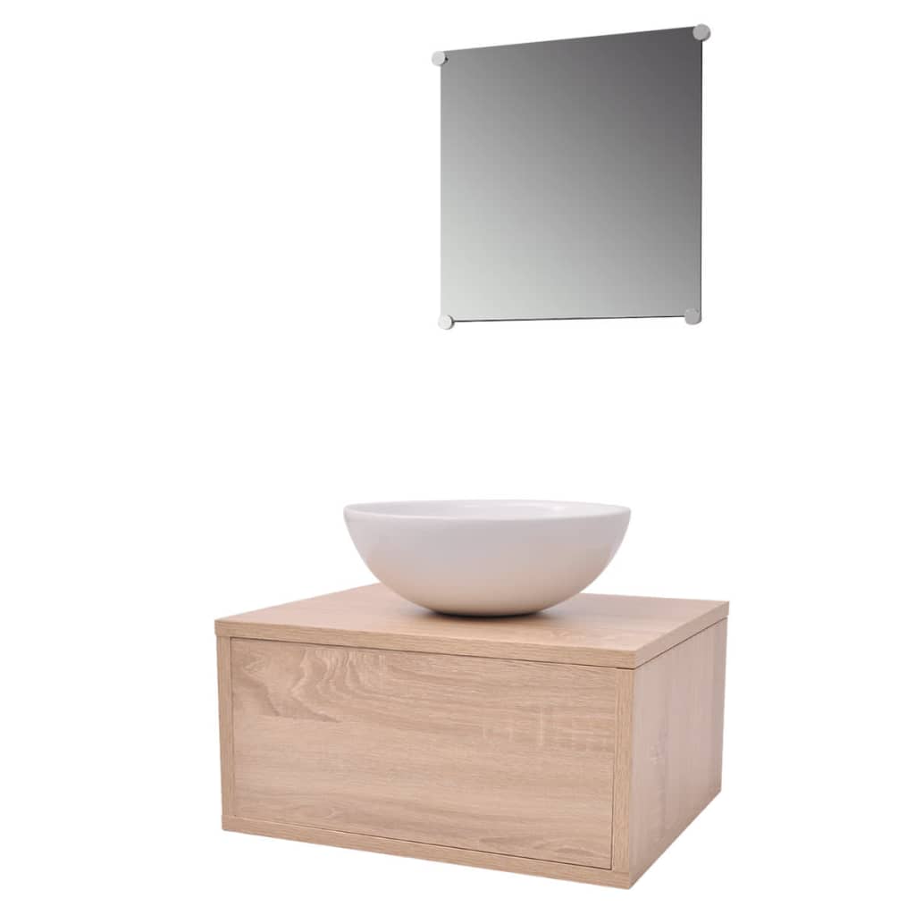 Ensemble de meubles de salle de bain 4 pièces avec robinet et lavabo en beige