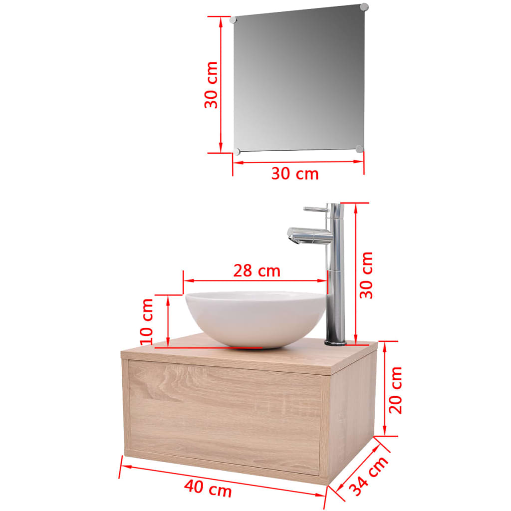 Ensemble de meubles de salle de bain 4 pièces avec robinet et lavabo en beige