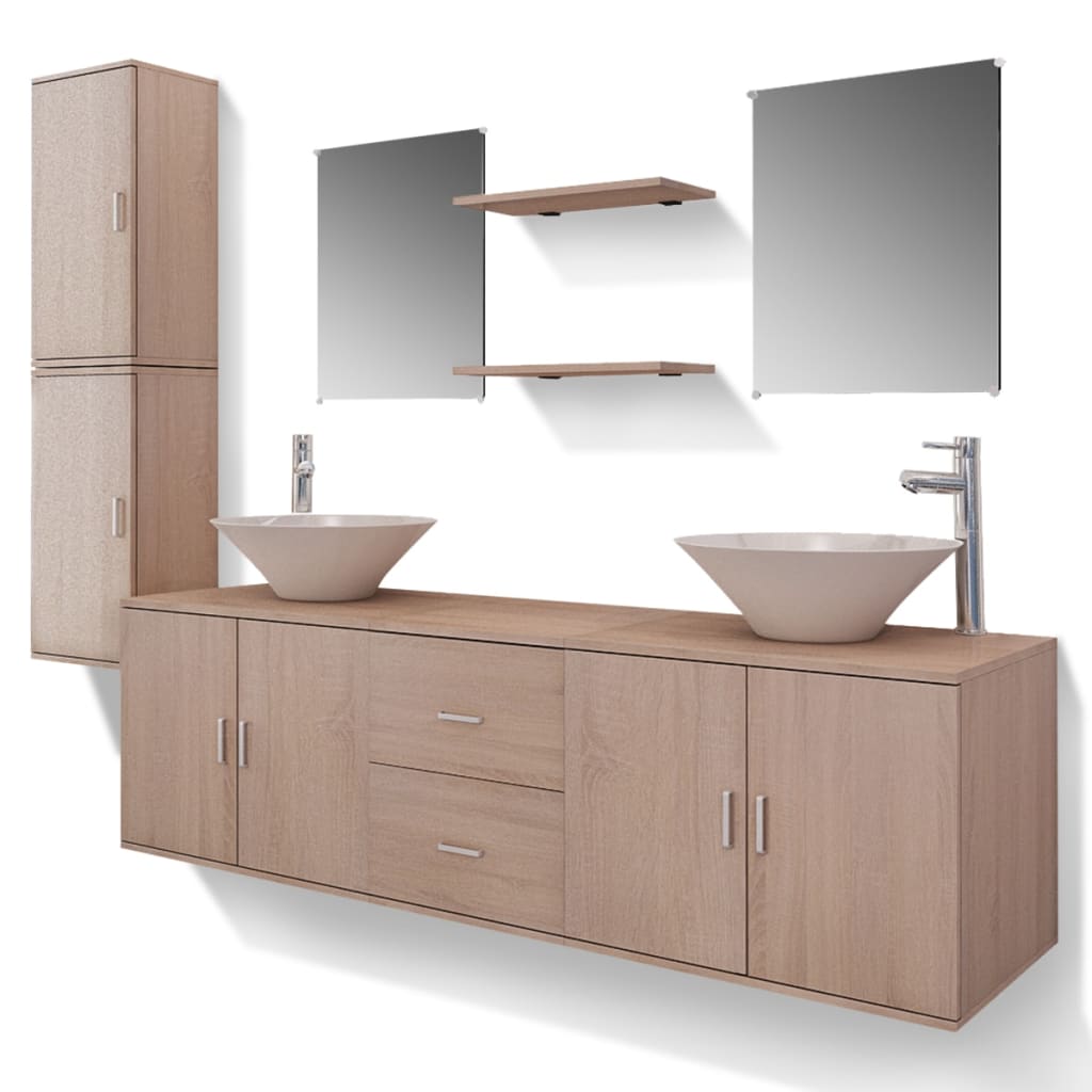 Ensemble de meubles de salle de bain 4 pièces avec robinet et lavabo en beige