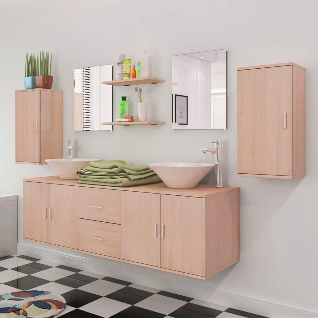 Ensemble de meubles de salle de bain 4 pièces avec robinet et lavabo en beige