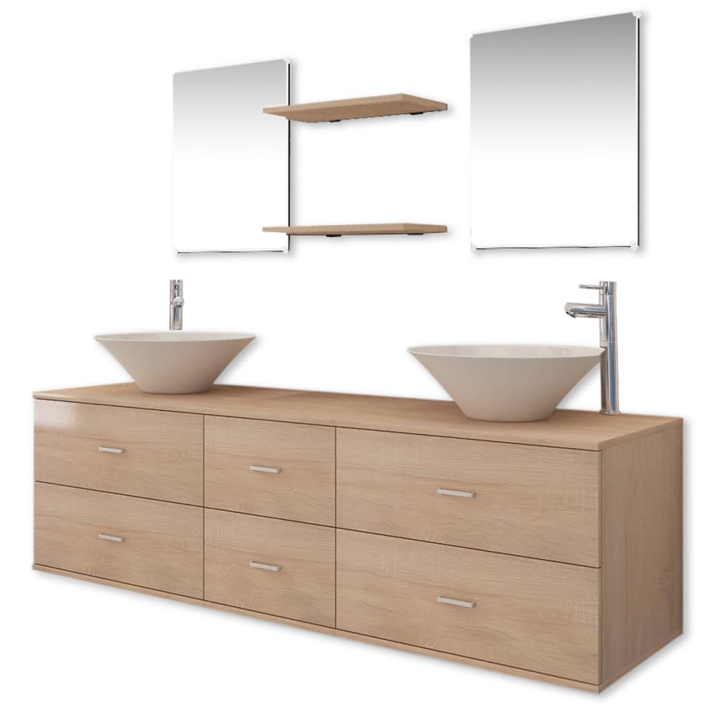 Ensemble de meubles de salle de bain 4 pièces avec robinet et lavabo en beige