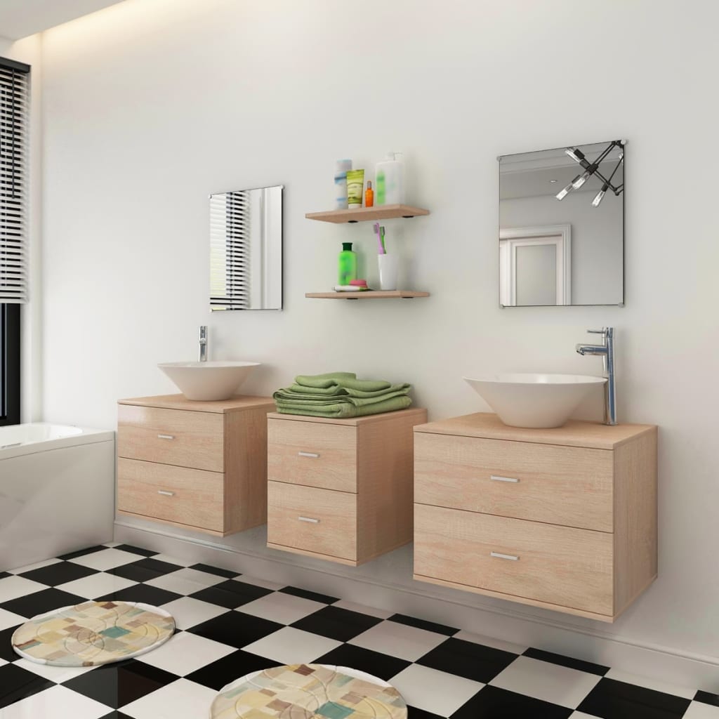 Ensemble de meubles de salle de bain 4 pièces avec robinet et lavabo en beige