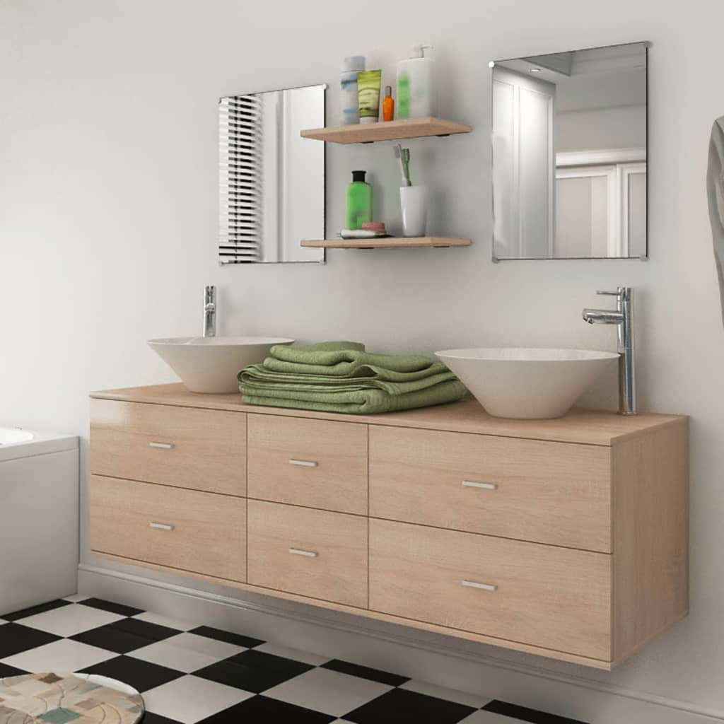 Ensemble de meubles de salle de bain 4 pièces avec robinet et lavabo en beige