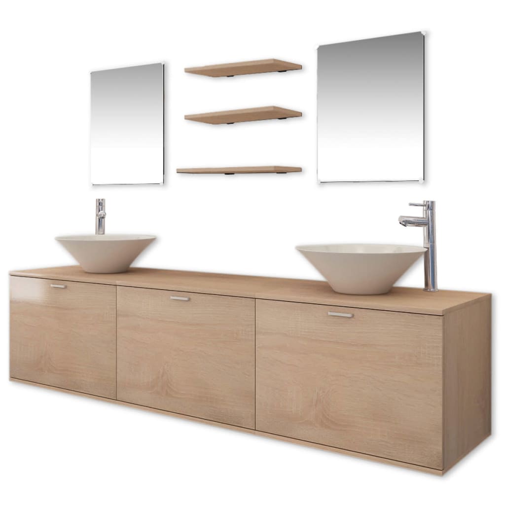 Ensemble de meubles de salle de bain 4 pièces avec robinet et lavabo en beige