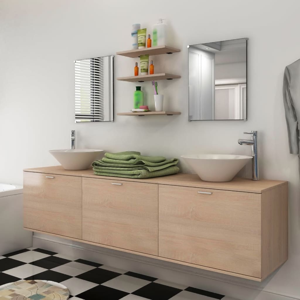 Ensemble de meubles de salle de bain 4 pièces avec robinet et lavabo en beige