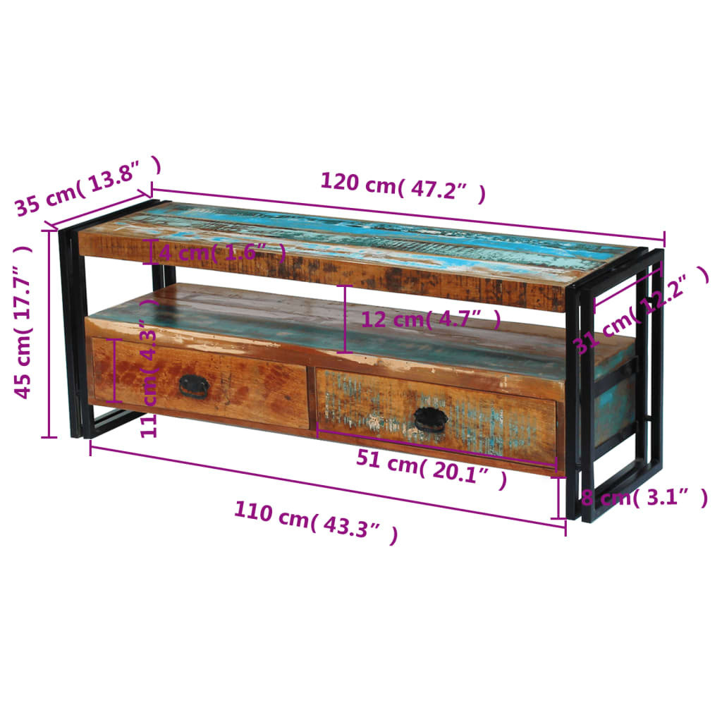 Meuble TV 120x35x45 cm en bois de manguier massif