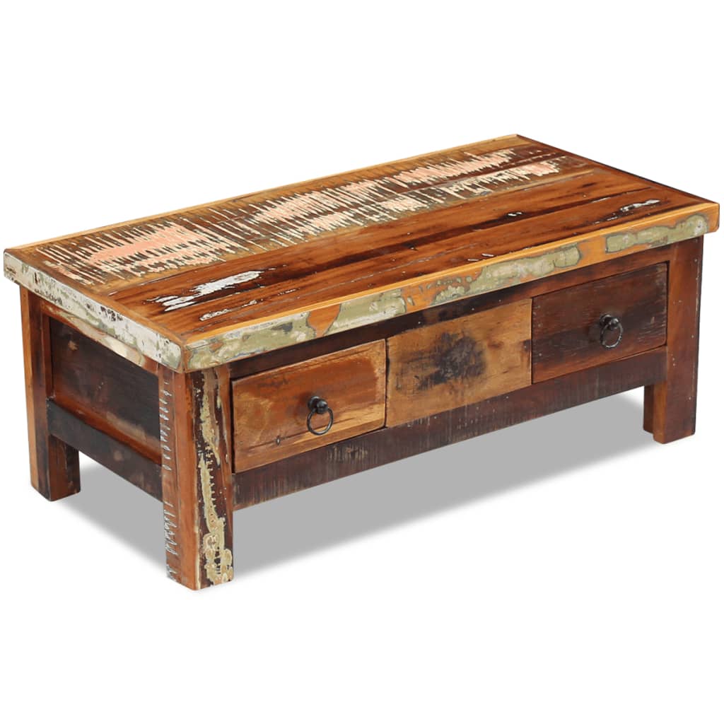 Table basse avec tiroirs 90x45x35 cm bois massif recyclé