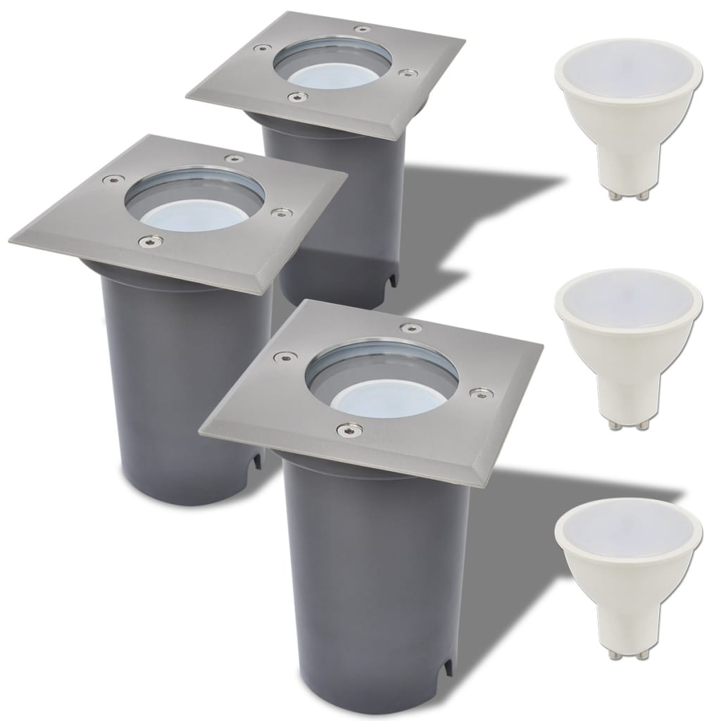 Spots de sol extérieurs LED, 3 pièces carrés